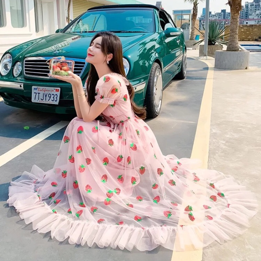 New Glitter Strawberry Summer Tulle Dress S: Small - Picture 4 of 15